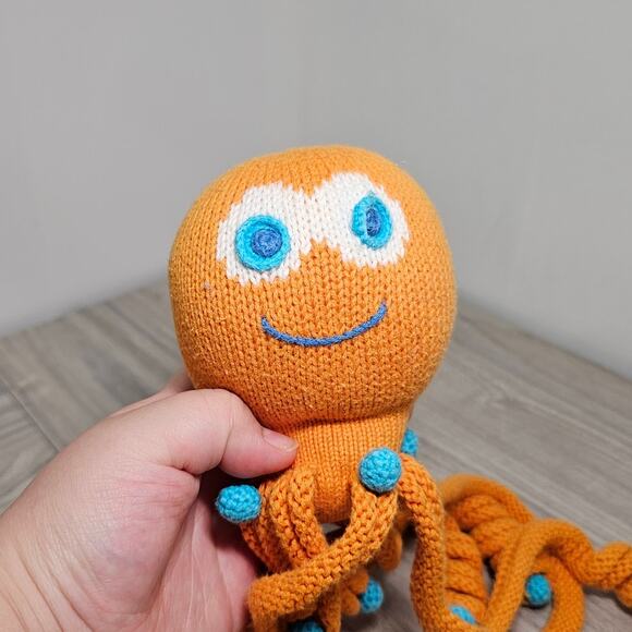 Hanna Andersson Knit Orange Octopus Plush Stuffed Toy Blue Kids Play Ocean Sea - Picture 2 of 6